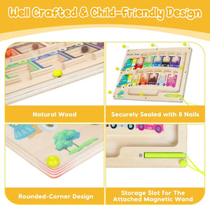Magnetic Color & Number Maze Montessori Wooden Puzzle Game Board